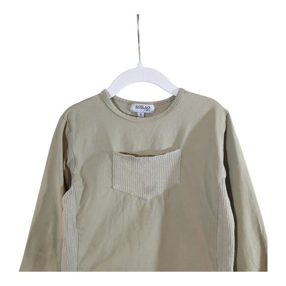 Kokao Paris Green Long Sleeve Crewneck T-shirt Ribbed Trim Casual Basic Girls' 5 - Picture 2 of 5